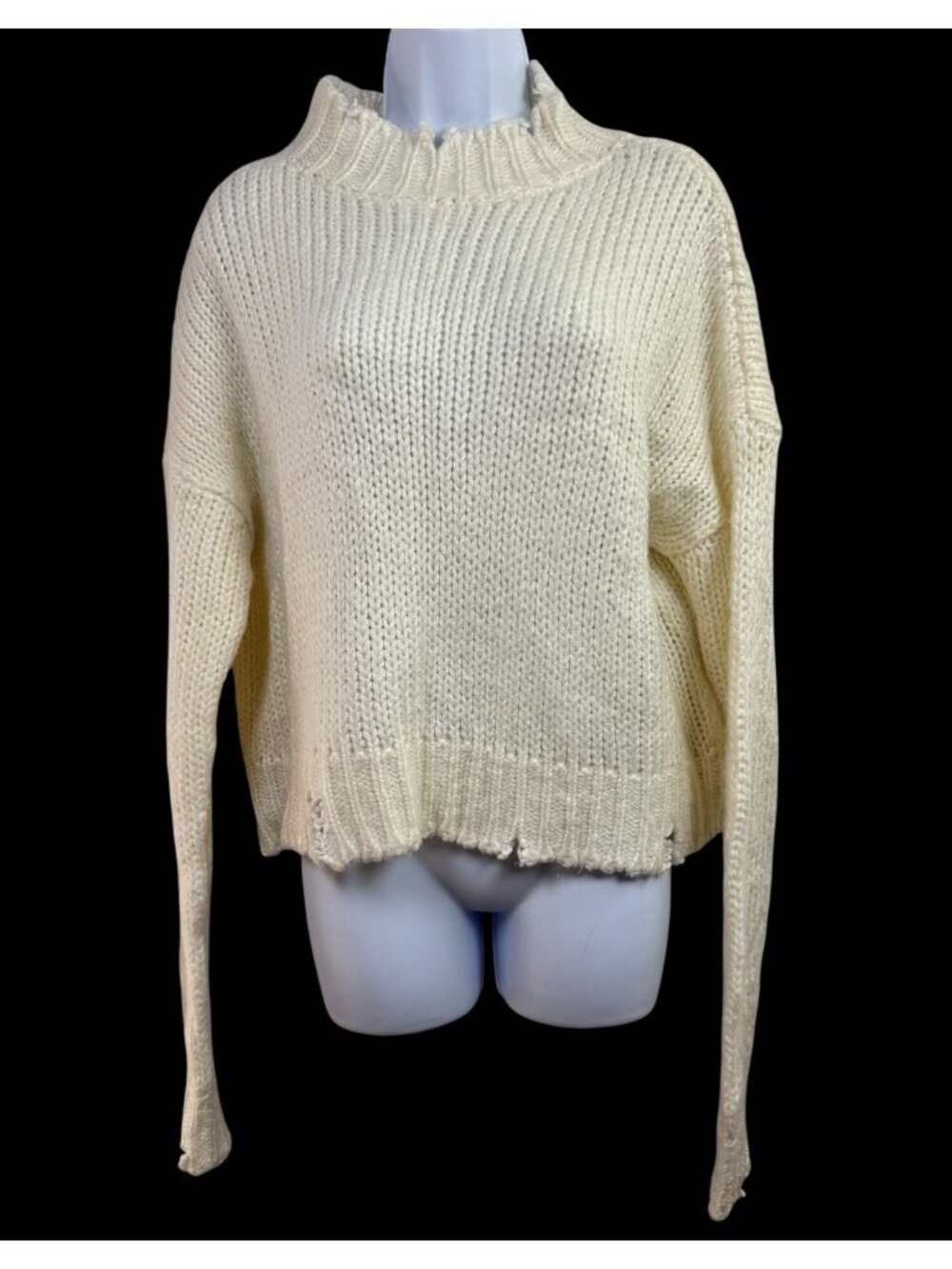 Show Me Your Mumu Cody Crop Sweater Distressed Cream Knit size XS Neutral